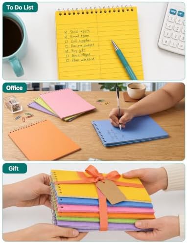 10 Pack Steno Pads 6 x 9, 10 Colors Paper Top Spiral Notebooks