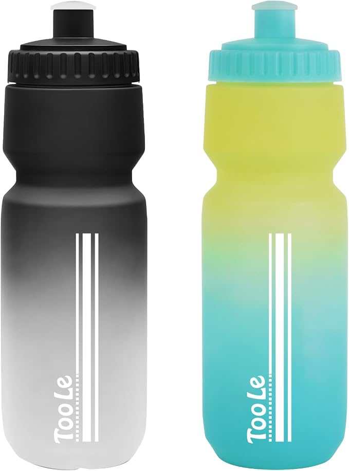 TooLe 24oz Bike Water Bottle, Easy to Squeeze Leakproof BPA Free 2 Pack | with Capacity Scale w/Pull Top Lid, Reusable, for Bicycle, Gym,Camping, Hiking