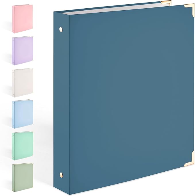 Sooez 3 Ring Binder 1 Inch with Metal Corner, Letter Size, Dark Blue