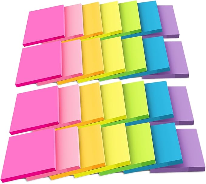 (28 Pads) Sticky Notes Bulk 3x3 in Post Bright Stickies Colorful Super Sticking Power Memo Pads, Strong Adhesive