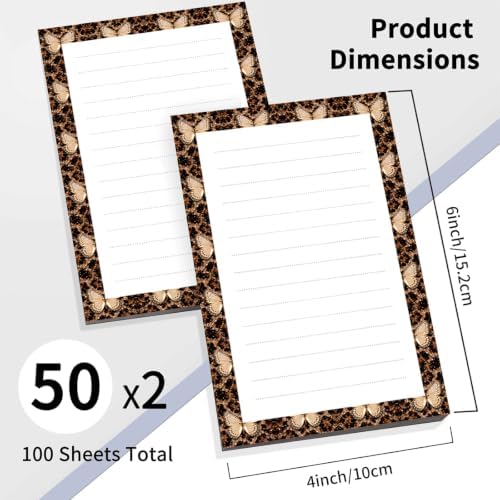 2 Pack Lined Sticky Notes 4x6 in, Cute Self-Stick Notepads with Lines, Large Memo Pads Strong Adhesive for Office, Home Cute Boho Butterfly