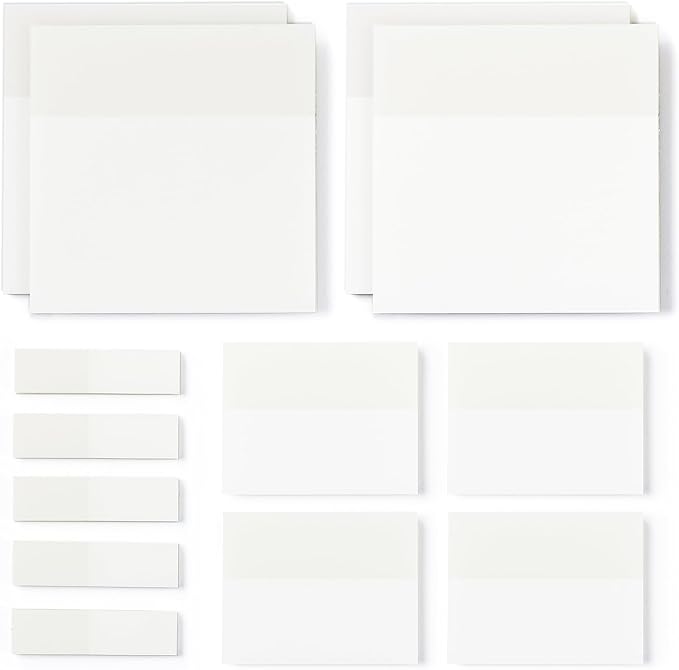 [650 Sheets] Transparent Sticky Notes, 3 Sizes Clear Sticky Notes Pads, Waterproof Self-Adhesive Translucent See Through Sticky Notes for Annotating Books,School & Office