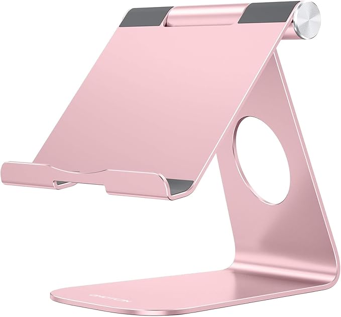 OMOTON Tablet Stand Holder Adjustable, T1 Desktop Aluminum Tablet Dock Cradle Compatible with iPad Air/Mini, iPad 10.2/9.7, iPad Pro 11/12.9, Samsung Tab and More, Rose Gold