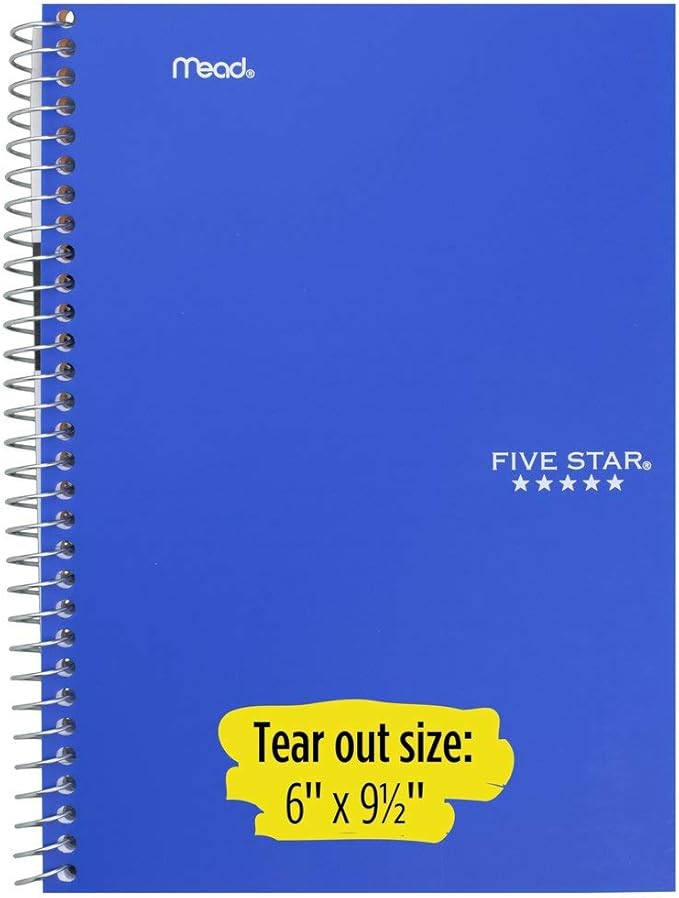 Five Star Spiral Notebook, 2 Subject, College Ruled Paper, 100 sheets, 9-1/2" x 6", Blue (72287)