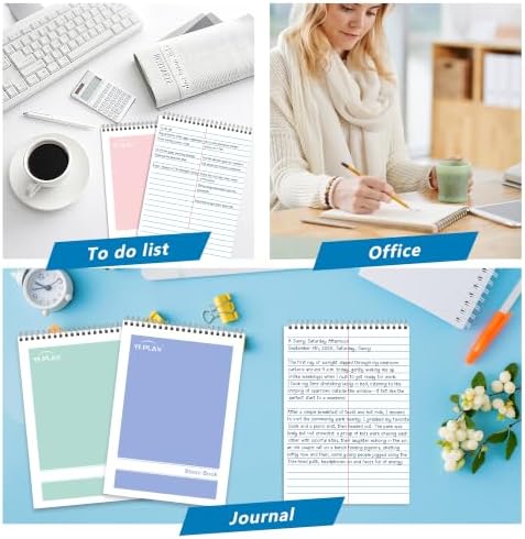 Yeplan Top Spiral Notebook 6x9 10 Pack, Steno Pads Spiral Notebooks with Gregg Ruled White Paper, Notebooks & Writing Pads for School, College, Work, Office, Home, 60 Sheets, 5 Light color