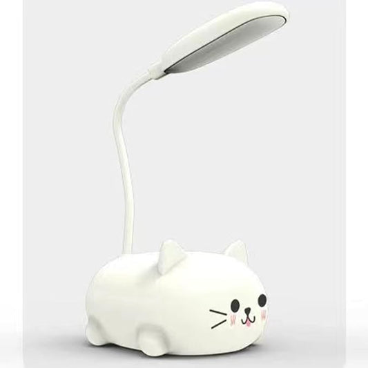 Neioaas LED Desk Lamp for Kids, Cute Cat Lamp USB Rechargeable Reading Light,Portable LED Table Light, Flexible Gooseneck Eye-Care Cartoons Small Desk Lamp Girls Gifts (White)