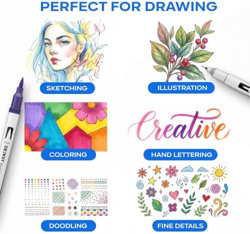 48 Watercolor Markers Set | Water Color Pens with Brush & Fineliner, Water-Based Art Markers | Dual Tip Markers for Adult Coloring, Lettering, Calligraphy, Sketching, Journaling & Illustration