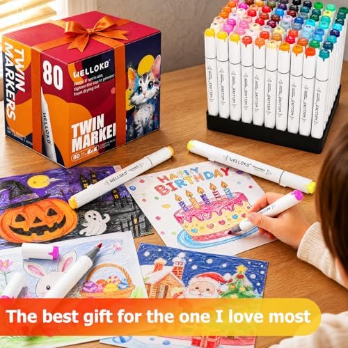 WELLOKB Alcohol Markers, 80 Colors Dual Brush Tip Double Tipped Art Marker Set for Artist Adults Coloring Illustrations for Book Painting, Card Making