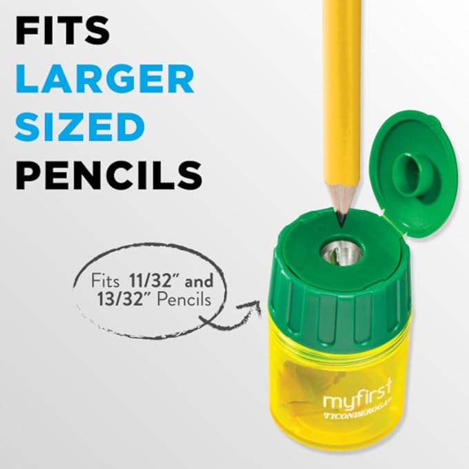 Ticonderoga My First Pencil Sharpener, 1 Hole, Large Barrel, Yellow/Green, Pack of 72