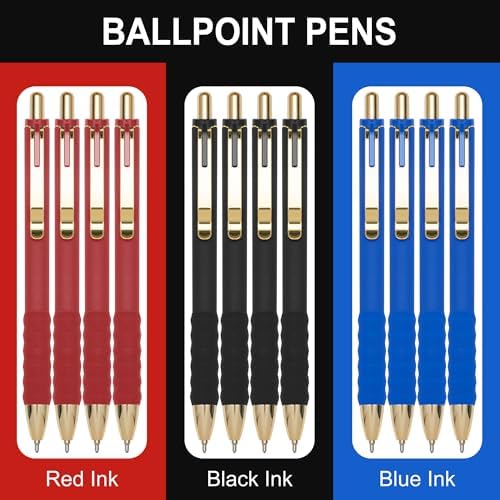 Linbsunne Ballpoint Pens Medium Point 1mm Pen with Super Soft Grip Ball Point Pen for Men Women Retractable Pens (Blue Ink+Black Ink+Red Ink)