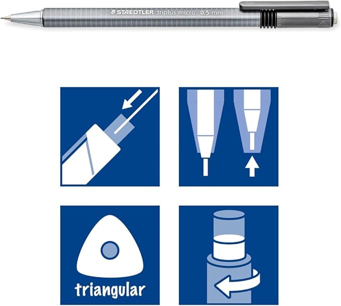 STAEDTLER Triplus Micro Mechanical Pencils 12 Pack (12 sets of 3 pcs) (#2) 0.5mm lead, Retractable with Twist Eraser, Ergonomic Triangular Grip for Writing, Drawing & Drafting, 36 Count