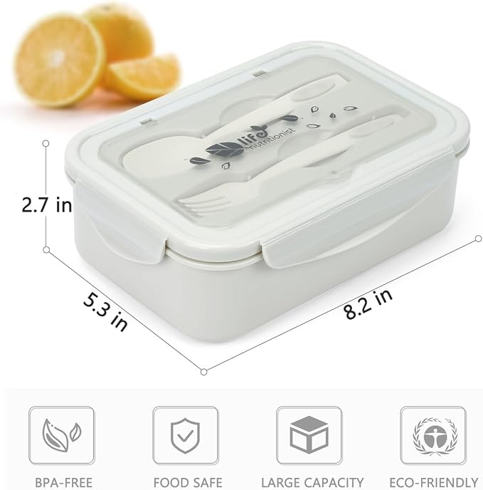 Bento Boxes for Adults - 1100 ML Lunch Box Container For Kids Women With Built-in Spoon & Fork - Durable for On-the-Go Meal, BPA-Free and Food-Safe Materials（White）