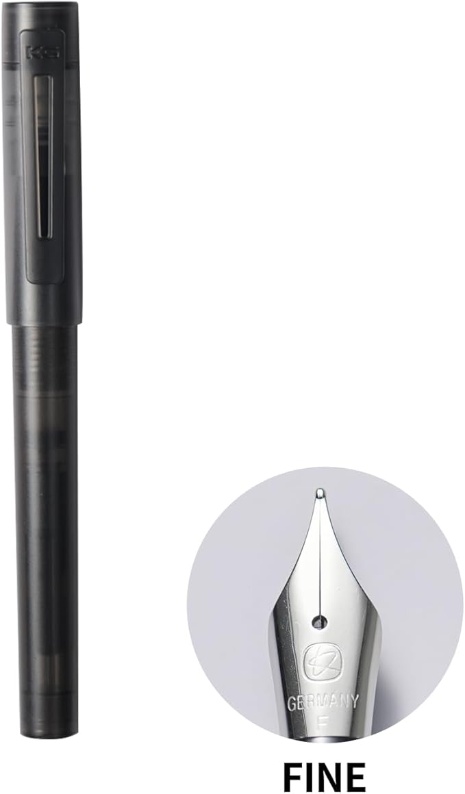 Kaco SKY Fountain Pen with Extra 8 Cartridges, Black Ink Pen with Fine Nib and Ink Converter, Black