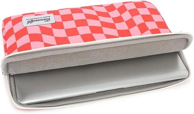 Canvaslife Pattern 13 inch Canvas Laptop Sleeve with Pocket 13 inch 13.3 inch Laptop 13 case13 Sleeve (Pink Check)