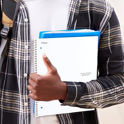 Five Star Spiral Notebook, 5 Subject, College Ruled | 8-1/2" x 11" | 200 Sheets | Water Resistant Cover | White | Pack of 6