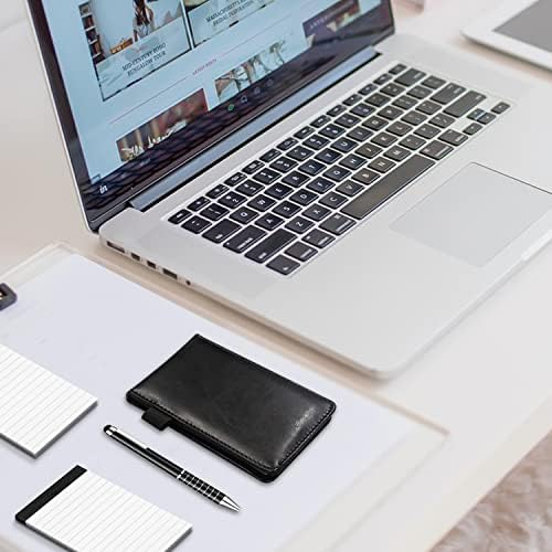 7 Pieces Small Notepads Holder Set, Pocket Notebook with pen, Included 5 Pieces Refills 3 x 5 Inch, 30 Lined Paper Per Note Pad (Black)