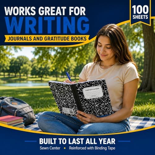 ENVO Composition Notebooks, Wide Ruled Composition Notebook, Black Marble Covers Composition Notebook, 100 sheets (24 Pack, Wide Ruled)
