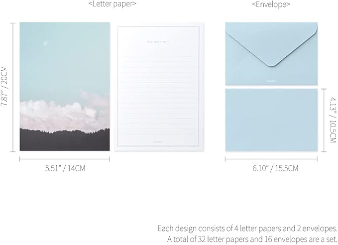 Monolike Photo Letter Paper and Envelopes Set - 8Type, 32 Letter Paper + 16 Envelopes
