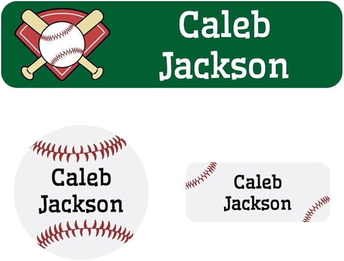 Name Bubbles - Kids Custom Name Labels for Daycare, School, Camp (144 Labels) - Personalized Waterproof Name Stickers for Clothes Tags, Lunch Boxes, Water Bottles, & School Supplies (Baseball)
