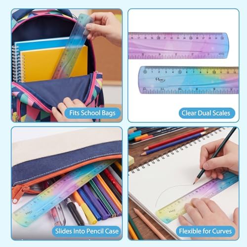 6 Pack Flexible Rulers 12 Inch/30 Cm, Soft PVC, Assorted Colors