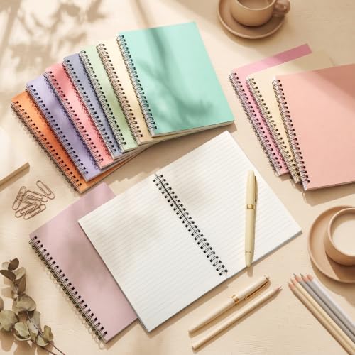 Fuutreo 12 Pcs Spiral Notebook for Work A5 8.3 x 5.7 Inch College Ruled Spiral Journal Notebook Kraft Cover Ruled Paper, 12 Color, 60 Sheets, 120 Pages for Office School (Happy Color,Classic)