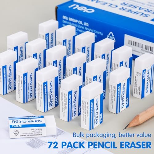 Deli Pencil Erasers, Pencil Eraser, 72 Pack