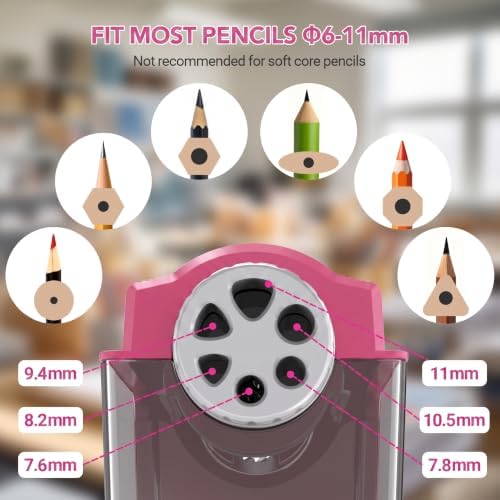 AFMAT Electric Pencil Sharpener Heavy Duty, 6 Holes, Cordless & Rechargeable, Super Fast, Auto Stop, 10K+ Uses, Classroom Pencil Sharpener for 6-11mm No.2/Large/Colored Pencils PSD4