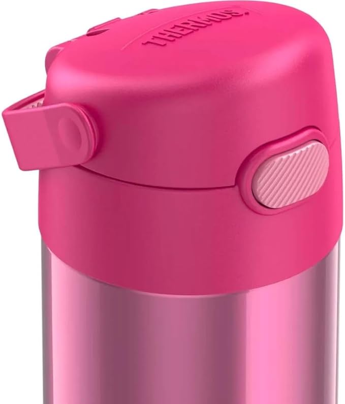 THERMOS FUNTAINER Water Bottle with Straw - 12 Ounce - Kids Stainless Steel Vacuum Insulated Water Bottle with Lid, Pink