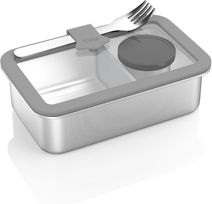Bakpoco Stainless Steel Bento Box for Kid, 33oz Leak-Proof Lunch Box Containers with Adjustable Divider, Microwave-Safe, Metal Lunchbox for School Travel