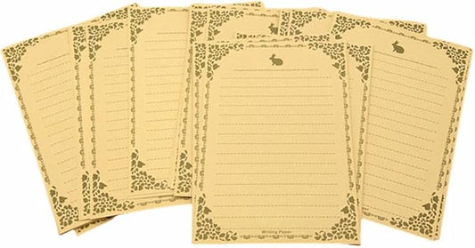 100 Sheets Brown Rabbit Stationery Lined Paper,A5 Stationery Writing Paper with Antique Border Design,Letter Size (Unpunched) Ruled Filler Paper for Writing Letters,Vintage Invites