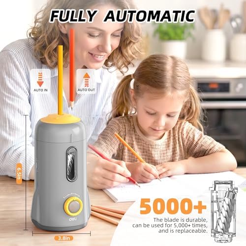 deli Electric Pencil Sharpener, Fully Automatic Pencil Sharpener,Gray