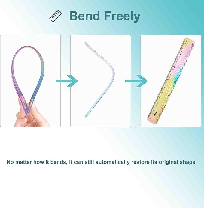 4 Pieces Flexible Ruler 12 Inch / 30 cm Bendable Soft Plastic Ruler Colorful Shatterproof Straight Edge Ruler for School, Classroom, Office