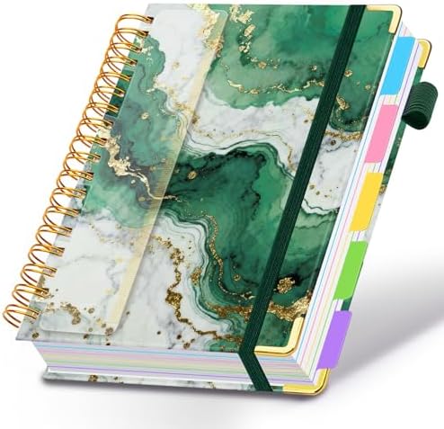 Spiral Journal Notebooks for Work, 300 Pages 5 Subject Notebook College Ruled with Dividers & Tabs, A4 Notebook Journal for Women Students Note-Taking and Organizer (Teal Luxe Marble)