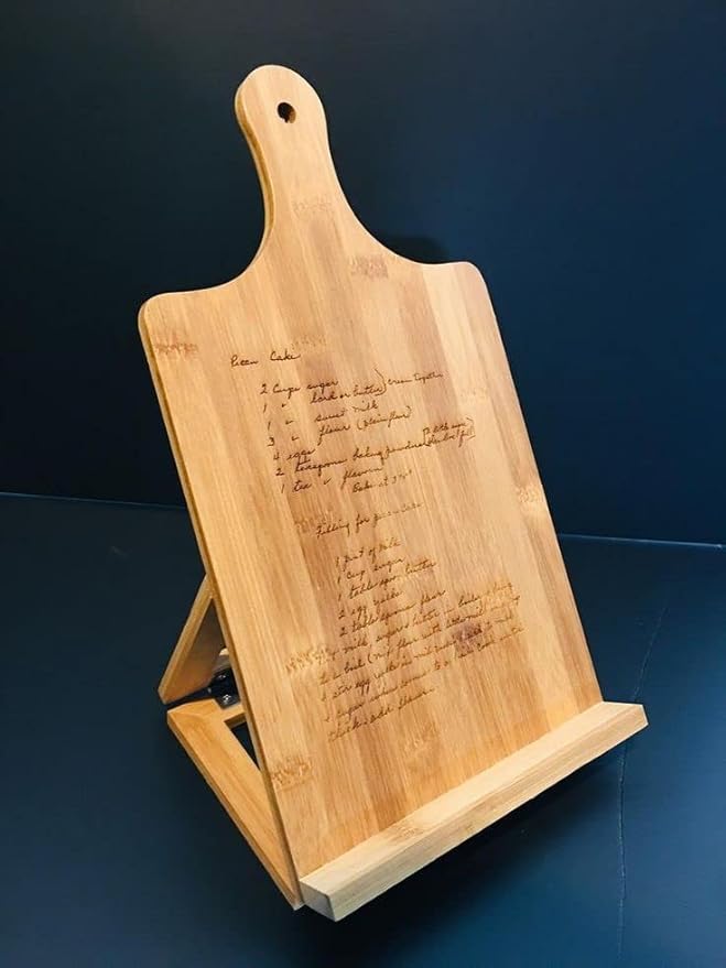 PERSONALIZED Bamboo Book Stand, Cookbook Holder Book Holder Foldable Wooden Cooking Bookstand for Textbook, Recipe, Music Books, Tablet, iPad Stand (Horizontal 10.25x10.5, Design 9 Custom Recipe)