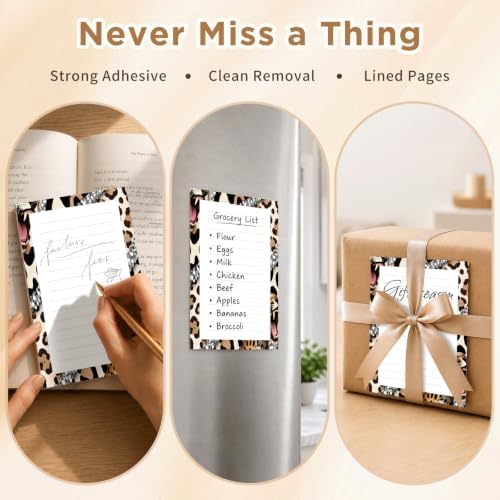 Lined Sticky Notes 4x6 in, 2 Pack Large Cute Notepads with Lines, Bright Post Memo Note Pads Big Rectangular Sticky Notes for Office Leopard Glitter