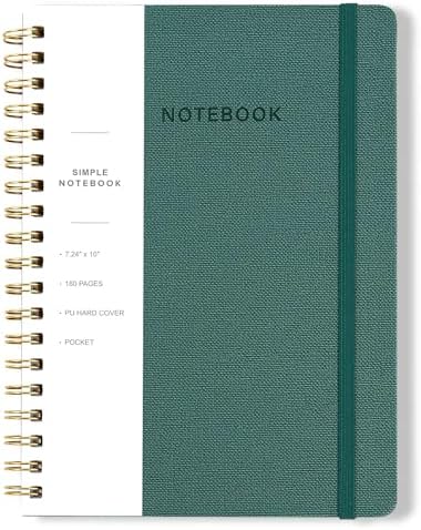 Spiral Notebook - 7.24" x 10" College Ruled Journal with Inner Pockets and 180 Pages, PU Leather Cover Business Journal, Twin-Wire Binding Notebook Perfect for Office & Home School Supplies Green