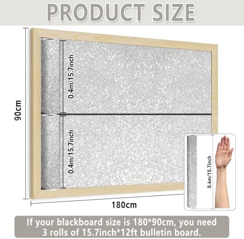 Glitter Silver Bulletin Board Roll Non-Woven Fabric Poster 15.7" x 12 Ft