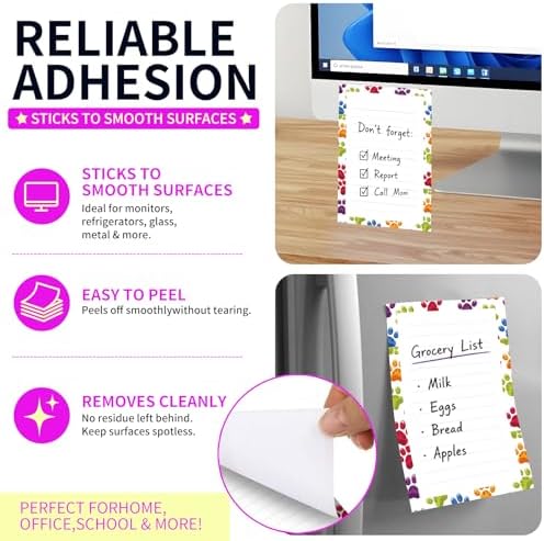 Lined Sticky Notes 4x6 in, 2 Pack Large Cute Notepads with Lines Self-Stick Note Pad, Funny Memo Pads Strong Adhesive for Office, Home Colorful Cute Dog Paws