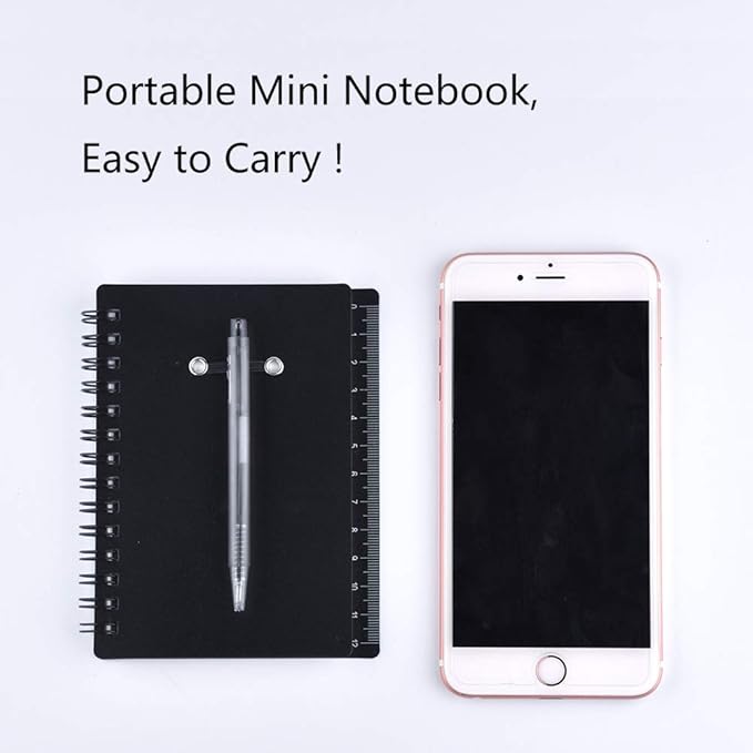 Coopay 4 Pieces Spiral Notebook Steno Pocket Notepad with Pen in Holder and Sticky Notes, Page Marker Index Tabs Flags Making Plans Writing Memos Office School Supplies (Black, Blue, Red, Green)