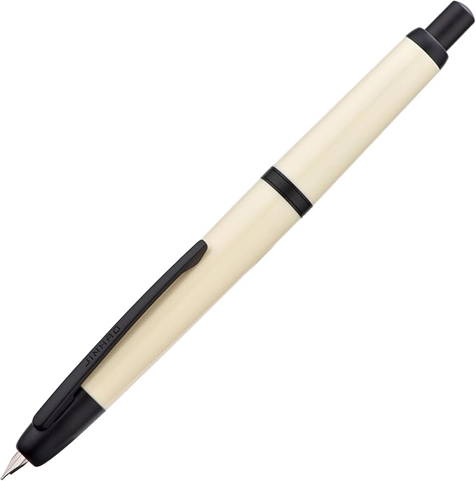 Jinhao 20 Press Fountain Pen, Ivory White Retractable Extra Fine Nib with Ink Converter Set (Black Clip)