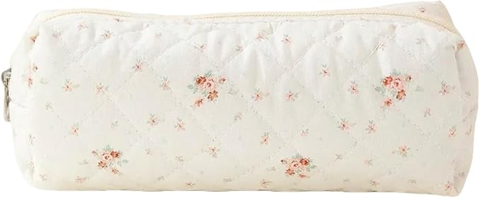 Cute Mini Quilted Makeup Bag for Women Travel Cosmetic Bags Lightweight Coquette Aesthetic Floral Toiletry Organizer Case (Little Flower)