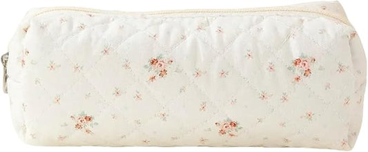 Cute Mini Quilted Makeup Bag for Women Travel Cosmetic Bags Lightweight Coquette Aesthetic Floral Toiletry Organizer Case (Little Flower)