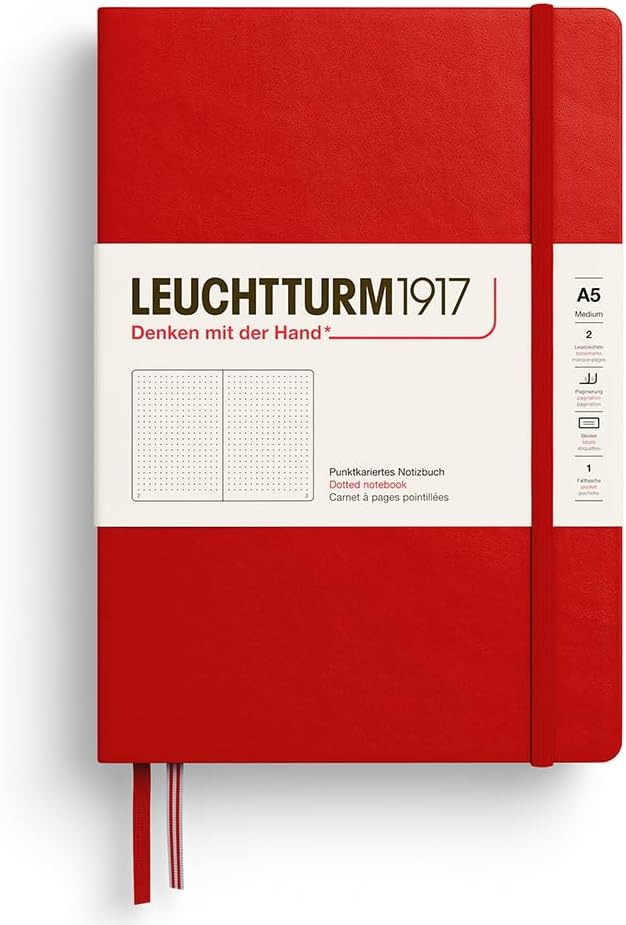 LEUCHTTURM1917 - Notebook Hardcover Medium A5-251 Numbered Pages for Writing and Journaling (Cherry, Dotted)