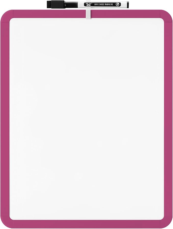 Mr. Pen- Dry Erase Board, 14” x 11” with a Black Dry Erase Marker, Magenta Frame, Small Mini White Board for Students, Fridge, Wall, Locker, Includes Double Sided Tapes