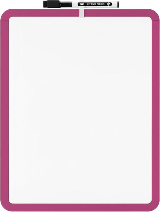 Mr. Pen- Dry Erase Board, 14” x 11” with a Black Dry Erase Marker, Magenta Frame, Small Mini White Board for Students, Fridge, Wall, Locker, Includes Double Sided Tapes
