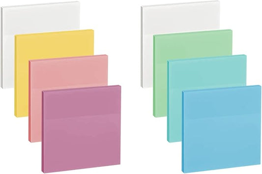 ENLUOM 400 Sheets Colored Transparent Sticky Notes - 3 x 3 in Translucent Sticky Notes, Pastel Clear Waterproof See Through Self-Sticky Note, Aesthetic Bible Journaling Sticky Notes (8 Pads)