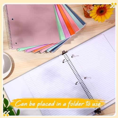 Teling 8 Pcs 1 Subject Spiral Notebook for Work College Ruled 8 x 10 1/2 Inch Spiral Journal Notebook 3 Hole Punched Paper Tear Line 70 Sheets Office School Study Supplies(Cute Color,8 Pcs)