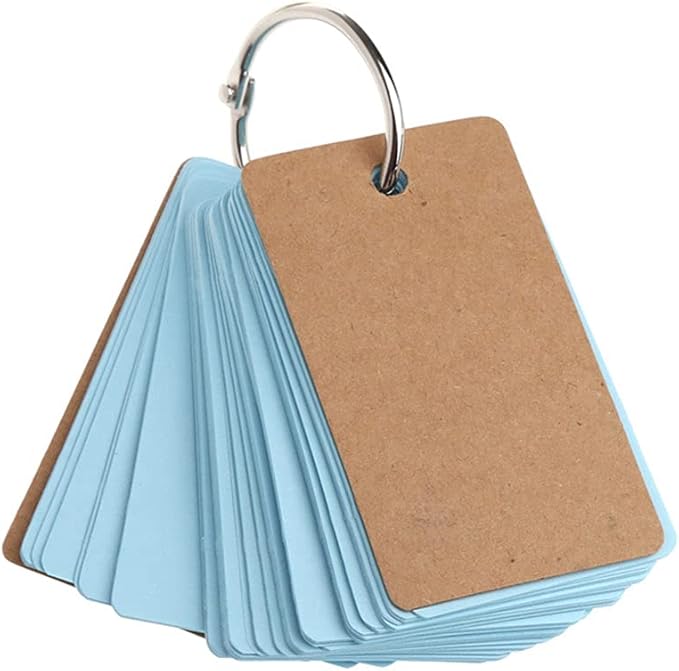 Flash Cards, 1Pcs 50 Sheets Mini Blank Study Cards Revision Cards Index Cards with Binder Ring for School Learning Memory Study Note (Blue)