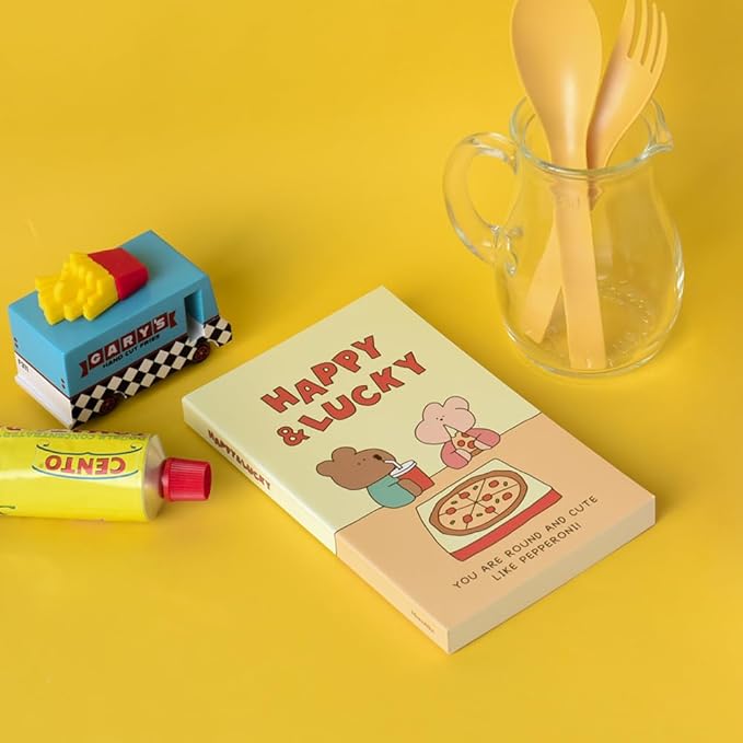 Monolike Happy and Lucky Littles Paperback Line Notebook - 02. Love pizza_Design note, Mini note, Simple note, Notebook, 192 Pages, 4.13x6.69