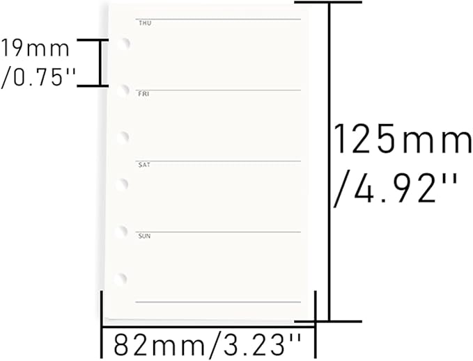 NatSumeBasics A7 Refills Paper 3" x 5" Undated Weekly Binder Planner Inserts 90 Sheets 6 Holes Pocket Notebook Papers for Personal Travel Journal Diary (2 A7 Weekly)